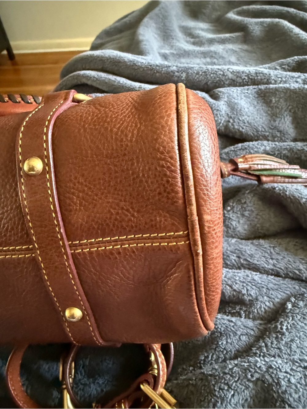Dooney & Bourke Brown Leather Satchel with Red Trim - Picture 4 of 7